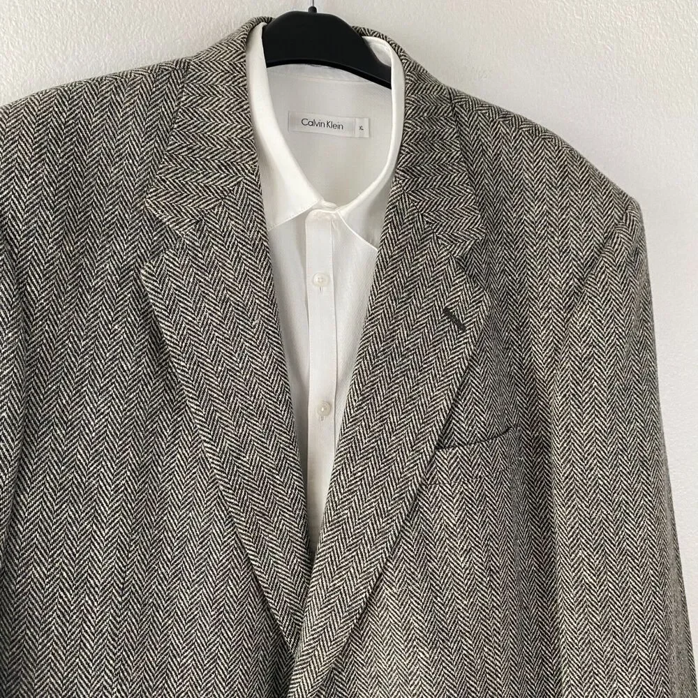 John Alexander Men’s Gray Tweed‎ Herringbone Wool Sport Coat Blazer Jacket 46R